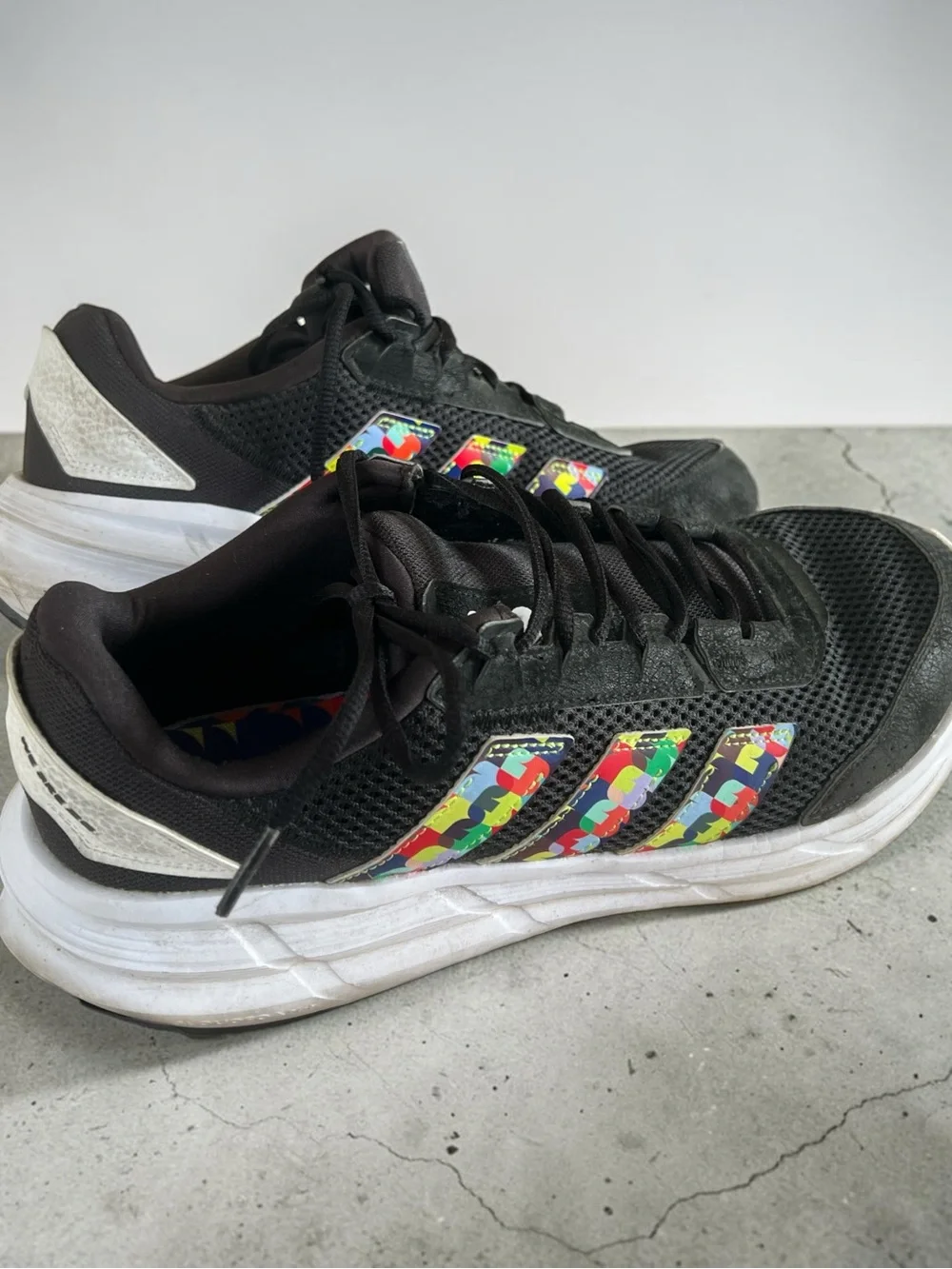 Black multi color men’s adidas FIFA  pre owned athletic sneakers